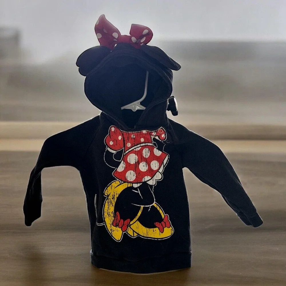 Disney Parks Girls 24 mo Months Minnie Mouse Ears Hooded Sweatshirt Black Hoodie